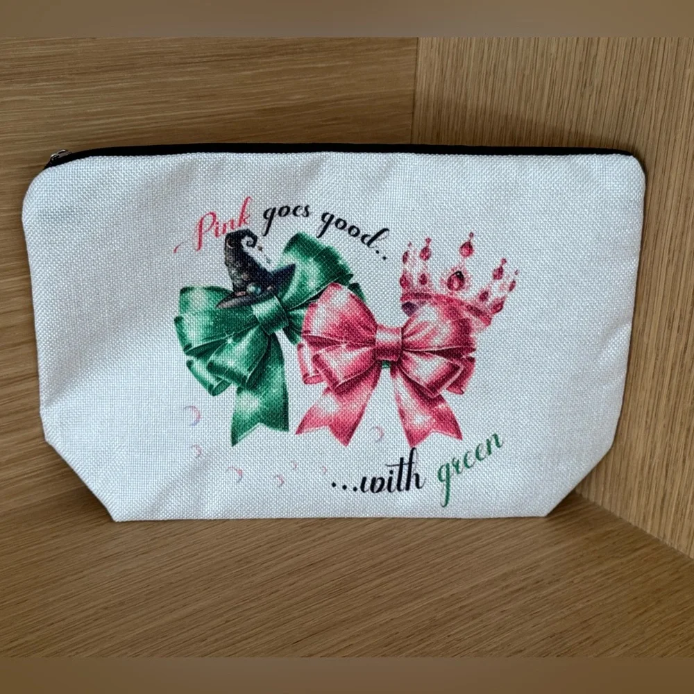NEW WICKED PInk Goes Good with Green Ginda Elphaba Pouch Makeup Case